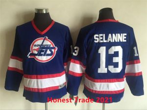 Kinder Winnipeg Jets Eishockey Trikot Retro Selanne #13 Blau